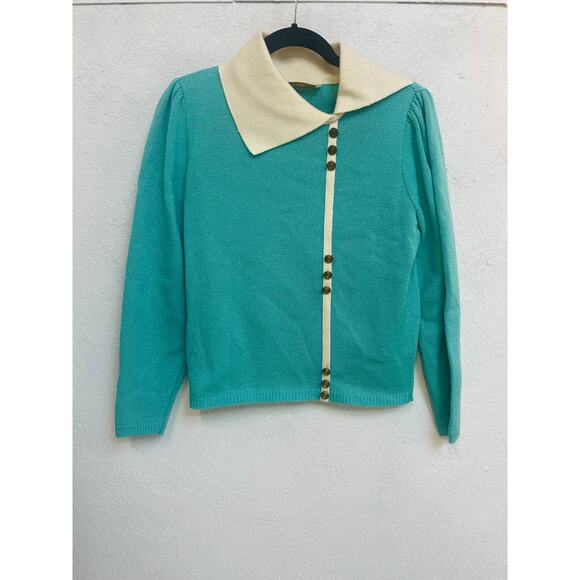 80s Vivanti aqua Sweater‎ w/ Buttons - Picture 6 of 6
